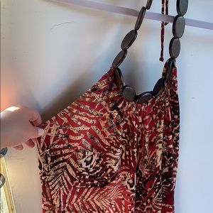 Animal/palm print dress w/ wooden beaded halter💕